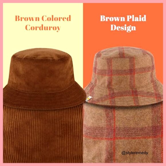 Reversible Corduroy and Plaid Packable Travel Hat, Wide Brim  display picture 3